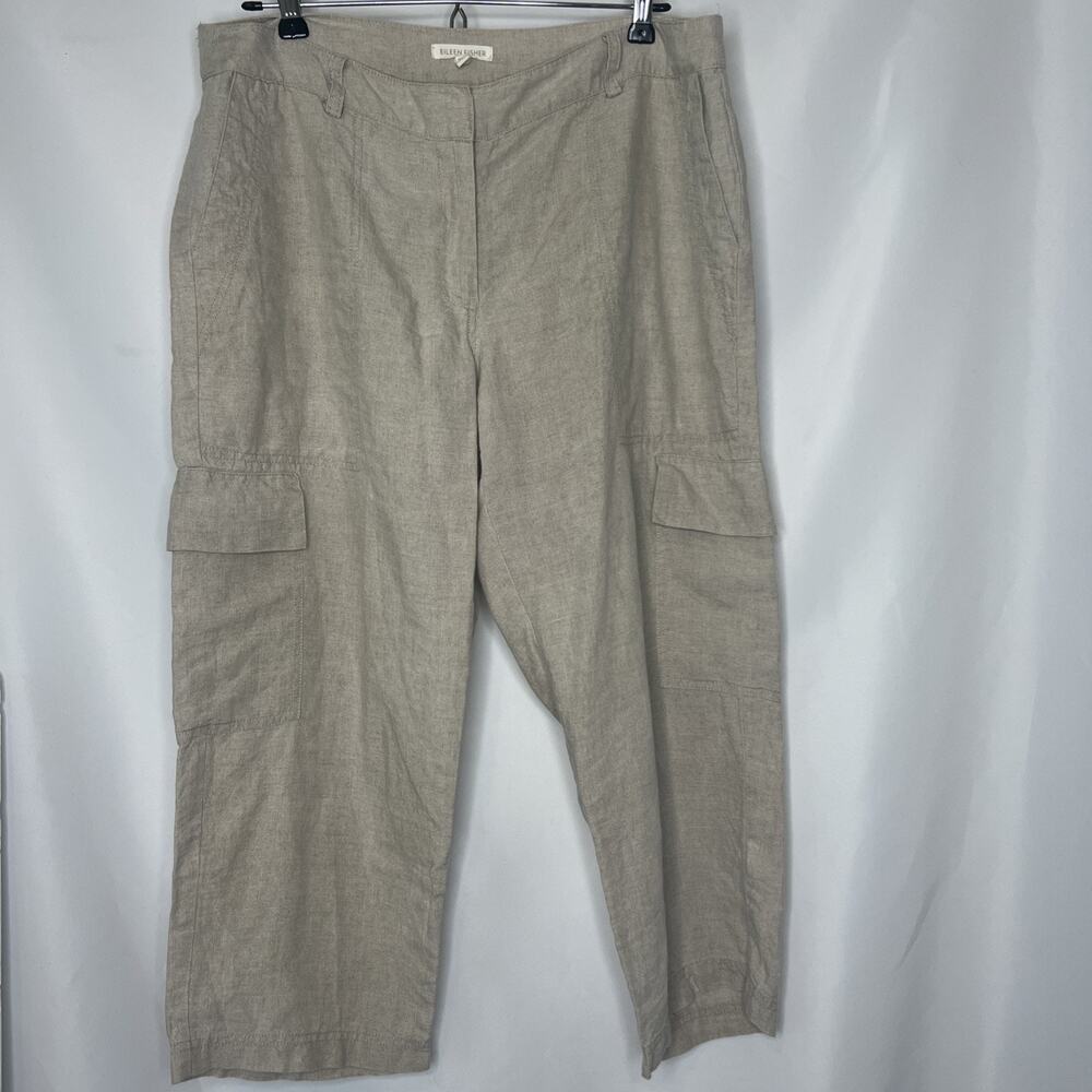 EILEEN FISHER Women’s Size 12 Natural Organic 100% Linen Crop Cargo Pants